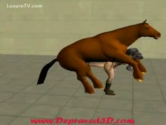 A tiny teen is shown being screwed by a horse in this cartoon animation.